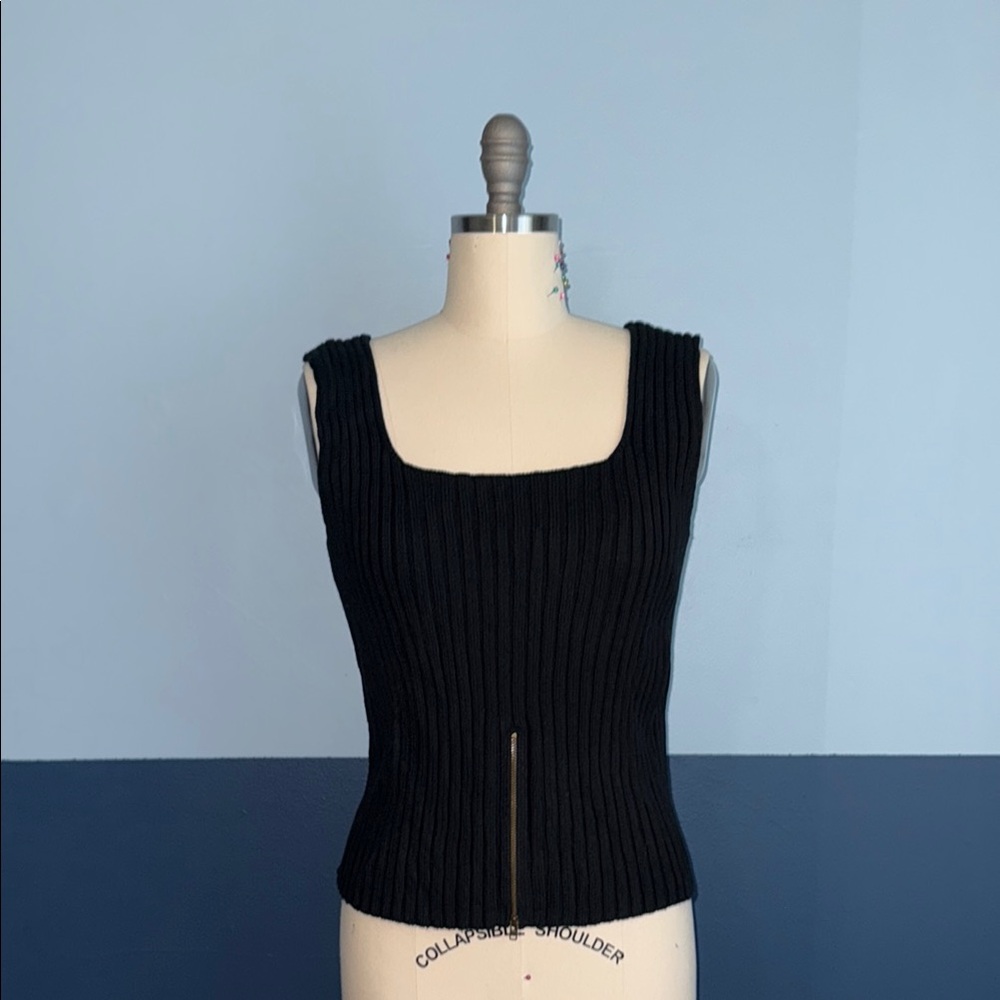 Vintage Spiegel Black Ribbed Knit Sleeveless Top